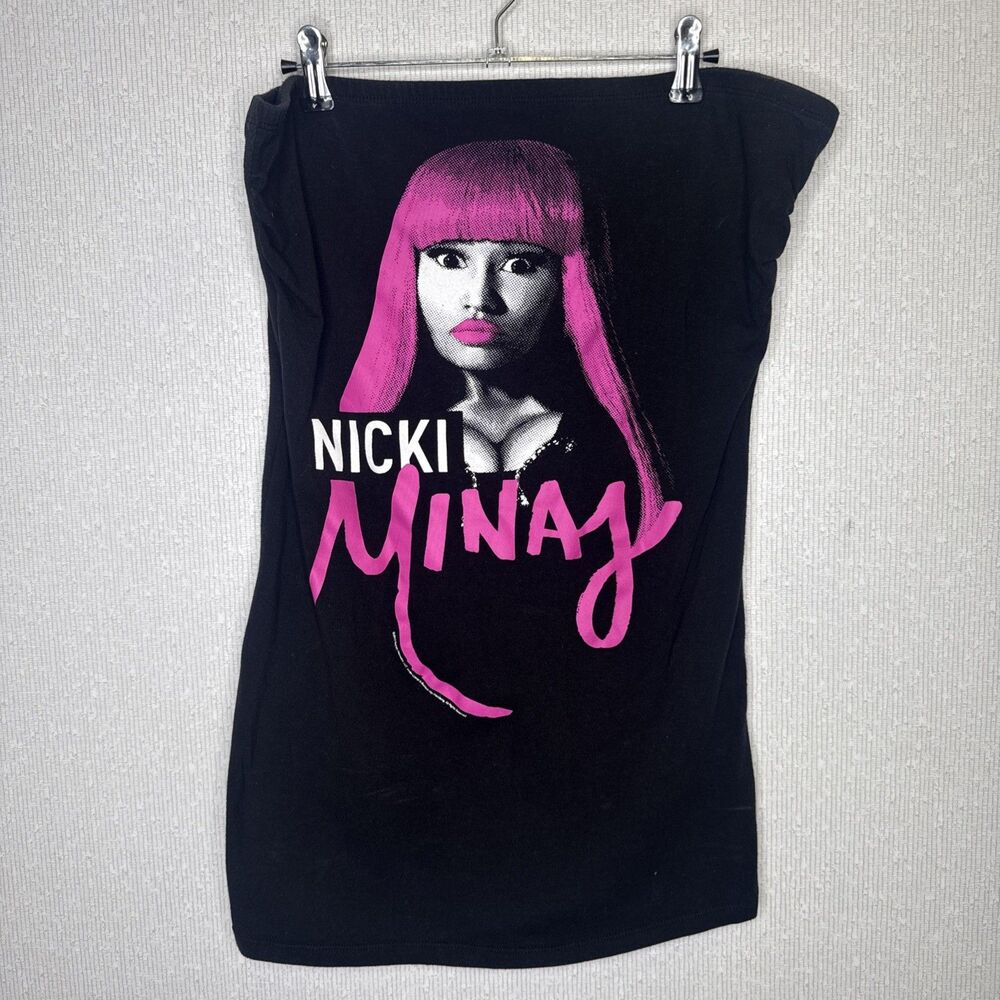 Vintage Y2K Nicki Minaj Black Graphic Tube Top Strapless Slim T Shirt Womens L